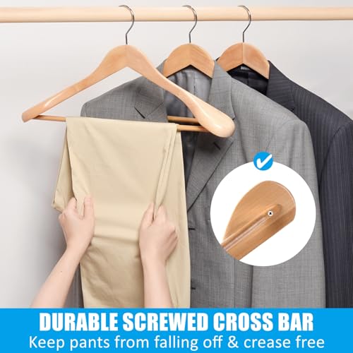 Amber Home 6 Pack Wide Shoulder Wooden Suit Hangers, Natural Wood Coat Hangers with Non Slip Pants Bar, Clothes Hangers for Jackets, Sweaters, Pants & Heavy Clothes (Natural, 6 Pack) by Amber Home - Used condition - Image 5