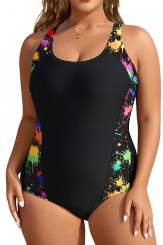 Image of Aqua Eve Plus Size Swimsuits Athletic One Piece Bathing Suit for Women Tummy Control Slimming Swimwear