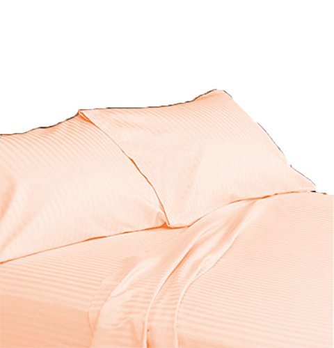 Bedding Empire 30" Deep Pocket 6 Piece Stripe Bed Sheet Set 100% Egyptian Cotton 500 Thread Count Queen Size, Peach Color