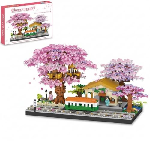 Lebenszauber Kirschblüten Baumhaus Klemmbausteine Set, Japanisches Szenenmodell mit Zug (3668 Teile), Kreativer Baukasten für Erwachsene & Kinder, Deko & Geschenkidee