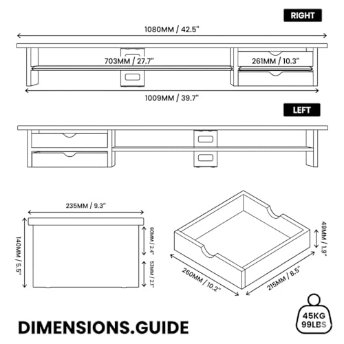 Image of Fenge Monitor Stand, Dual Monitor Riser, 42.5inch Large Desk Computer Monitor Stand Riser with Drawer, 2 Tier Wood & Acrylic Desktop Organizer for Computer, Laptop, Printer, TV Screen Riser