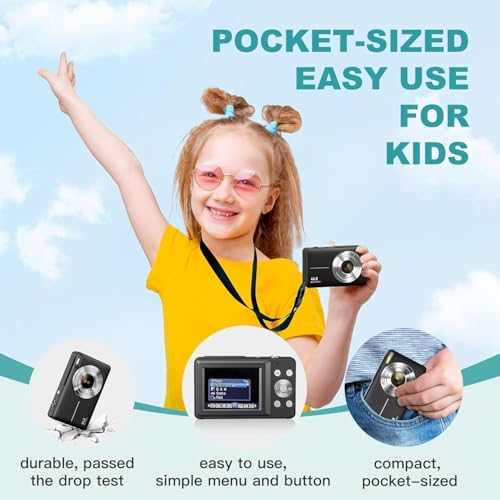 Image of BIGASUO Digital Camera FHD 1080P 44MP Compact Camera 16X Digital Zoom Camera Small Easy Operation Image Stabiliser with 2 Batteries for Children Beginners Boys Girls Black (1496) (Black, B15)