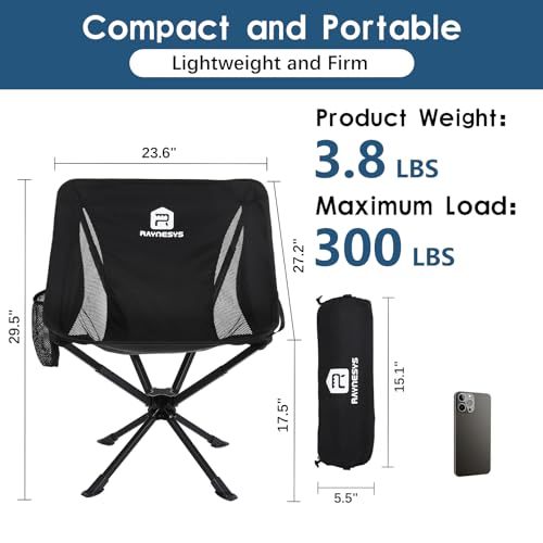 Image of Raynesys Portable Camping Chair 2 Pack, 8 Seconds Quick Setup Folding Camping Chair, Flexible 360 Rotation, 3.8Lb Lightweight Travel Chairs for Easy Carry to Hiking, Sporting, Travel, Beach