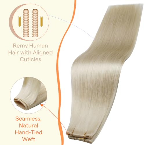 Image of Full Shine Hand Tied Tape in Extensions Human Hair, 60 Ash Blonde | 50g 20 Inch, Human Hair Tape in Extensions with Skin Weft and Silky Straight Texture, Bridal Hairstyles and Lightweight Wear