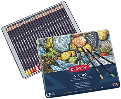 Derwent Studio Colouring Pencils, Drawing & Writing, Ideal For Illustrating, Set Of 24, Professional Quality, 32197, white