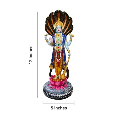 Image of YASHONIDHI Venkatesh Narayan Vishnu Bhagwan Statue, 12 Inches, Lakshminarayan Full-Colour Murti Standing on Lotus and Sheshnag, for Home, Office Decoration, for Pooja Room