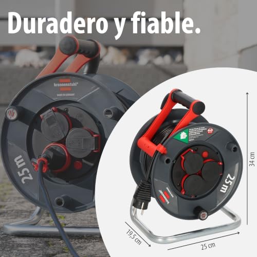 Miniatura 5 de Brennenstuhl Enrollacables Garant V2 Ip44 25m Exterior Made In Germany, 3 Tomas De Corriente Con Contacto De Puesta A Tierra, Plástico Especial
