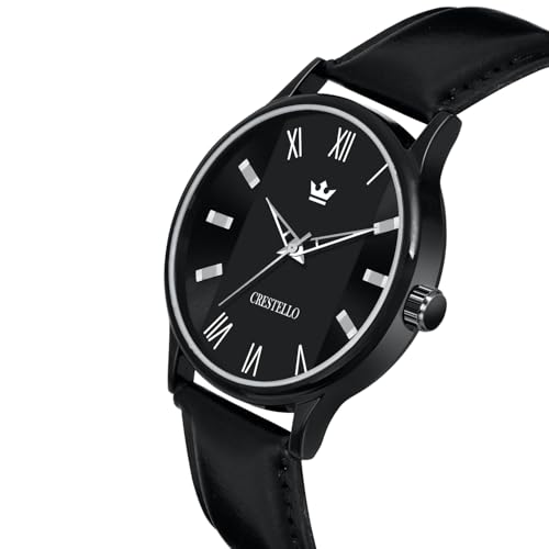 Image of CRESTELLO Faux Leather Strap Analog Wrist Watch for Men (Black /Blue /Green /Brown /Silver Dial) | CR-WT044
