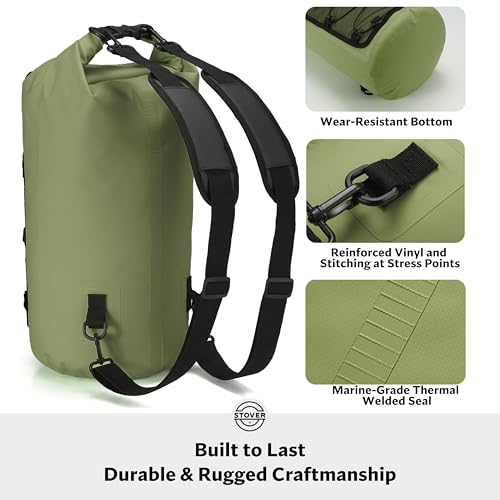 Image of STOVER 5 /10 /25 /30 /40L Waterproof Dry Bag & Phone Case - Large Floating Dry Backpack for Kayaking, Travel, Hiking, Fishing, Camping, Motorcycles & Beach, Heavy-Duty Roll Top Men /Women (Green)