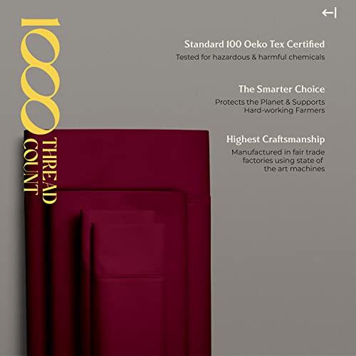1000 Thread Count Best Bed Sheets 100% Egyptian Cotton Sheets Set - Classic Burgundy Long-Staple Cotton California King Sheet For Bed, Fits Mattress Upto 18'' Deep Pocket, Soft & Silky Sateen Weave #TOP7