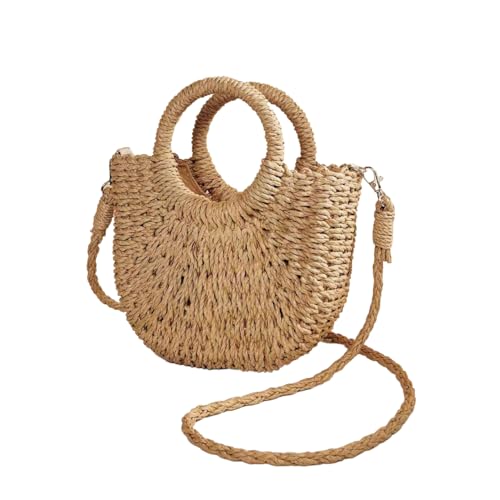 RomanticDesign Women Straw Handbag Woven Tote Bag Large Summer Beach Crossbody Purse for Vacation, A-brown