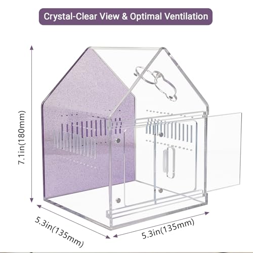Image of Magnetic Acrylic Spider Enclosure 5.3x5.3x7.3 Inch, House Shape Terrarium with Sparkling Purple Background for Jumping Spiders, Tarantula Slings & Mantis, Escape-Proof Habitat with Ventilation