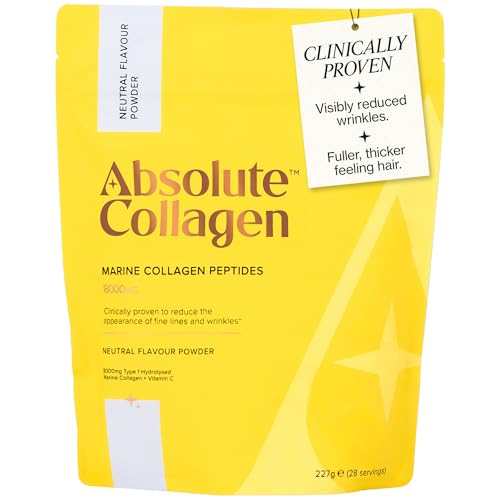 Absolute Collagen Marine Collagen Powder Supplement Pouch 227g (28 Servings) – High-Grade Marine Collagen Peptides + Vitamin C – Boost Skin, Hair & Nails – 36 Calories, UK Made