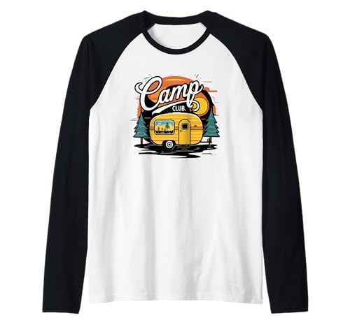 Camp Club Funny Happy Camper RV Life Niños Mujeres Camping Camiseta Manga Raglan