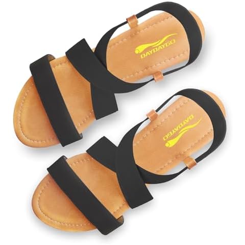 DAYDAYGO Women's Elastic Flat Sandals (Black, Size 7) Cover