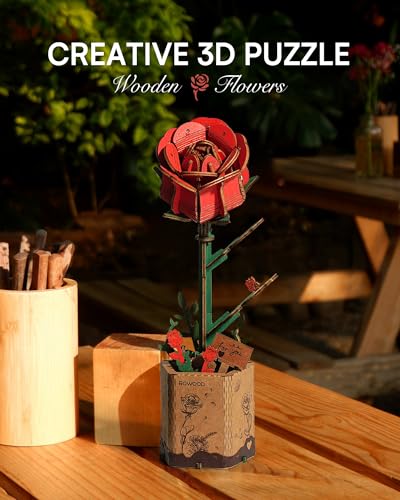 ROWOOD 3D Puzzle DIY Wooden Flower, Artificial Flowers Model Kits to be Assembled - Image 2