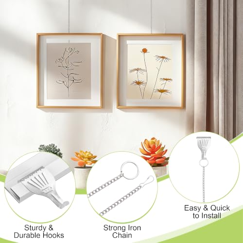 Image of Picture Rail Hooks and Chain, 6Pcs Hooks with 30CM Chains, Silver