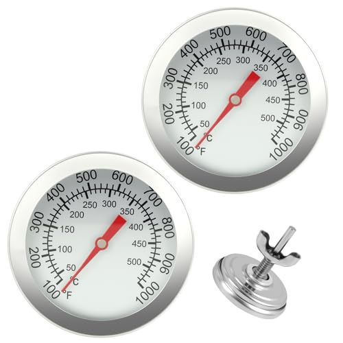 2PCS Termómetro Para Barbacoa de acero inoxidable, horno de ahumar, horno de pizza y horno, con doble escala 50 500 °C / 100 – 1000 °F, acero inoxidable, diámetro 8 mm, para barbacoa