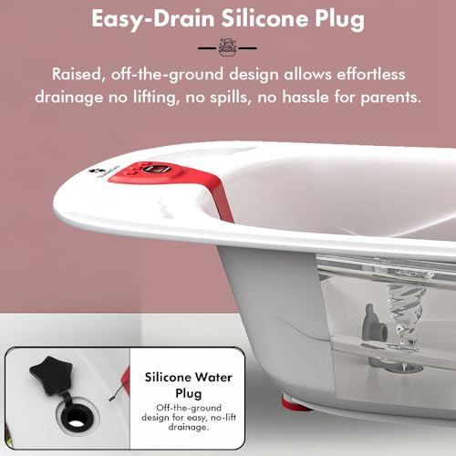 Image of StarAndDaisy Baby Bath tub for 0 to 5 Years with Temperature Sensor /Bath tub for Kids 0-3 Years for Kids with Anti-Slip Legs /Bath tub for Baby with Baby Bather Without Wheel(White-Red)