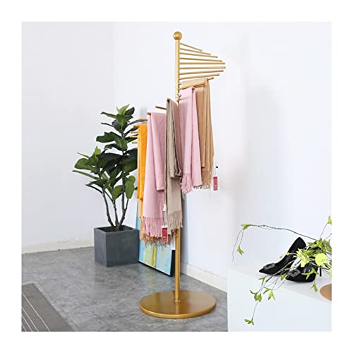 UWYTGF Floor Standing Scarf Display Stand,Metal Pivoting Scarves Holder,Clothes Retail Organizer Rack,Shawl Belt Jewelry Tie Towel Accessories Storage Hanger,Gold,42X150Cm