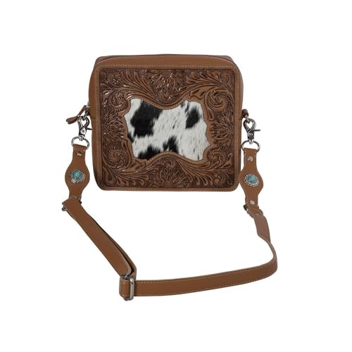 Myra Bag Western Leather Purse Bag for Women, Upcycled Canvas Hand - Tooled Shoulder Bag - Dakota Highlands