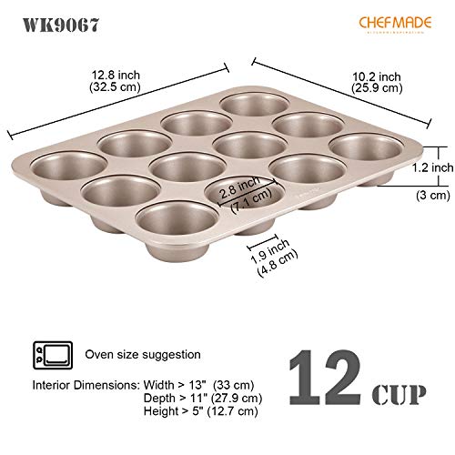 Chefmade Muffin Cake Pan, 12-Cavity Non-Stick Cupcake Pan Bakeware For Oven Baking (Champagne Gold) #TOP1