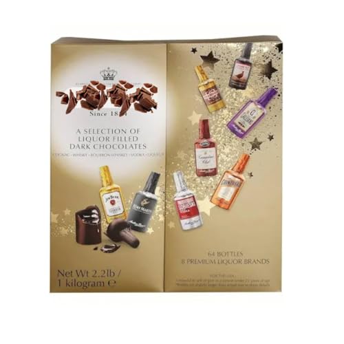 Anthons Bergs Chocolate Liquor Chocolates Gift Set - Pack of 64 Premium Bottle-Shaped Original Dark Liqueurs - 8 Famous Liqueur Brands- Christmas Valentine Mothers Day Fathers Day