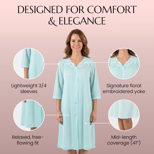 Shadowline Women's Petals 3/4 Sleeve Button Front Robe, Sea Foam, Small - image 3
