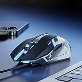 SEUNKWANG EWEADN G3 Wired Gaming Mouse, 2400 DPI Wired Optical Mouse with 6 Programmable Macro Buttons, Metal Base, 4-Color Breathing Light for PC/Laptop/Windows-Black