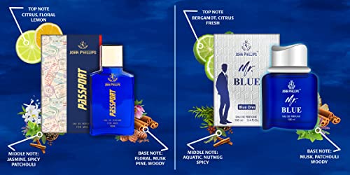 Image of JOHN PHILLIPS Mr Blue & Passport| Eau De French Perfume Combo Gift Set For Men Pack of 2