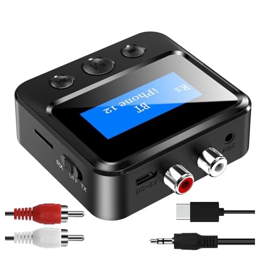 Bluetooth Transmitter Receiver for TV, Bluetooth Receiver for Home Stereo with RCA 3.5mm AUX & Display, Music Audio Adapter for Headphones/Speakers/Airplane/Home Theater/PC/Car, with TF Card Output