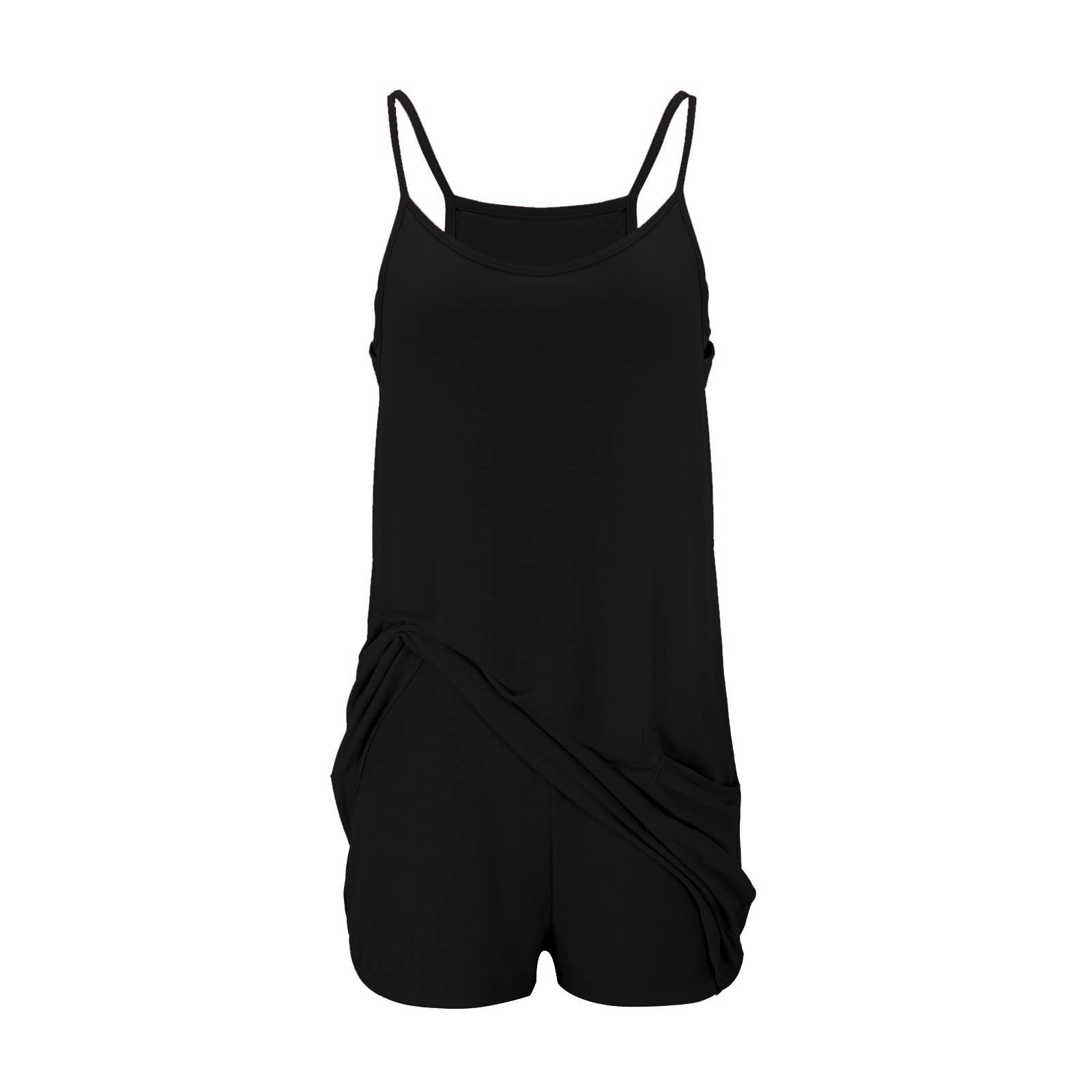 BOXIACEY Women Athletic Dress with Built in Shorts Sleeveless Hot Shot Mini Dress Summer Spaghetti Straps Workout Romper — view 6