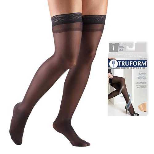Truform Sheer Compression Stockings, 8-15 mmHg, Women's Thigh High Length, 20 Denier, Black, Large