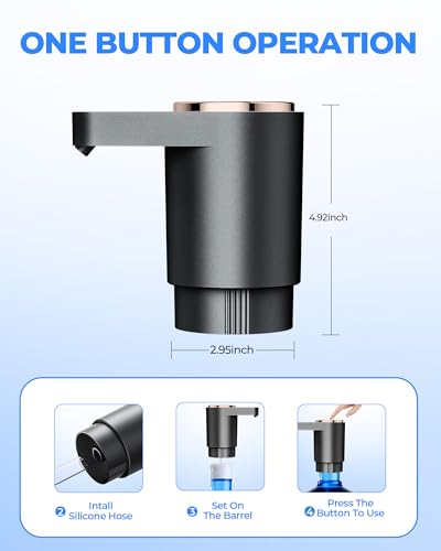 Water Dispenser Pump Water Pump for 5 Gallon Bottles, USB Rechargeable Water Bottle Pump, Portable Water Jug Dispenser for Home, Kitchen, Office, Camping image 3