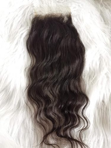 Clytie indian Raw Wavy Human Hair Closure 4×4 Medium Brown Swiss Lace, Lift 613 One Donor Natural Color 12 Inches Body Wave Hair Piece Natural Hairline with Baby Hair
