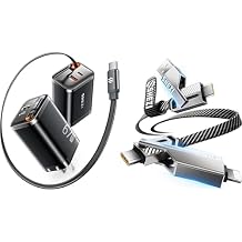 SHEZI 67W GaN USB C Charger Black with 3FT 60W 4 in 1 Flat Nylon Braided Charging Cable Grey