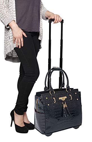 Image of JKM & Company Rolling Laptop Bag for Women | Designer Wheeled Briefcase | Fits 13-17 inch Laptops | Office Travel Computer Case
