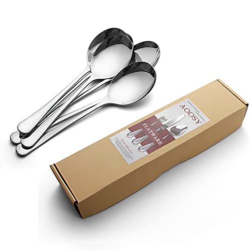 AOOSY Serving Spoons,6 PCS 10 Inches Stainless Steel Salad Serving Spoons for Parties Dinner Extra Large Tablespoons Buffet Banquet Flatware Kitchen Restaurant Serving Utensil Silver Soup Spoons