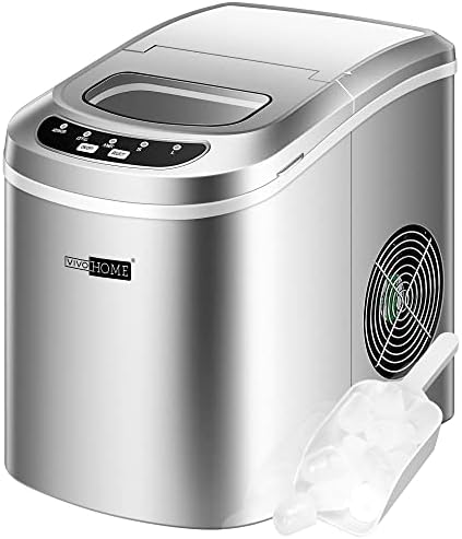 VIVOHOME Electric Portable Compact Countertop Automatic Ice Cube Maker Machine with Hand Scoop and Self Cleaning Function 26lbs/Day Red