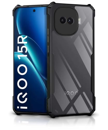 Image of BASECASE Shock Proof Crystal Clear Back Case Mobile Cover for iQOO 15R 5G (Hard | Hybrid PC + TPU | Full Armour Device & Camera Protection | Jet Black)