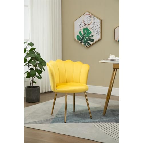 Image of Set of 2 Accent Chair for Living Room | Modern Armchair in Soft Velvet Fabric with Sturdy Legs | Premium Chair for Home Living Room Bedroom Restaurent | (Flower Design, Yellow)