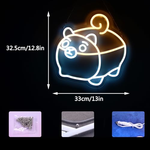 Image of Corgi Cute Neon Sign Dog Kawaii Neon Light Decorative Bedroom Living Room Pet Store Dogs Party Wall Art inch13x12.8 inch Animal Design LED Sign for Caring Person Friends Classmates