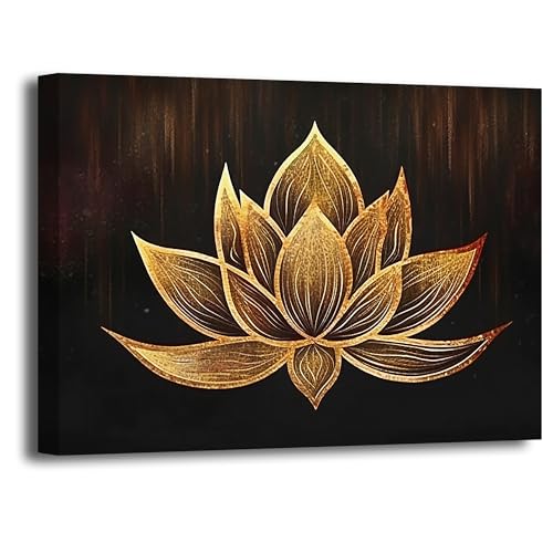 LZIMU Zen Canvas Wall Art Black and Gold Lotus Flower Bloom Picture Prints Abstract Floral Painting for Spa Meditation Room Decor Framed (Zen-3
