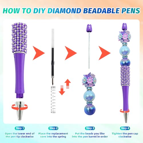 Image of 75 Pcs DIY Diamond Beadable Pen Kit - 25 Plastic Rhinestone Beaded Pens Bulk with Refills & Bags - Fancy Cute Glitter Pens for Crafting, Students & Teachers - School Supplies (Candy color)