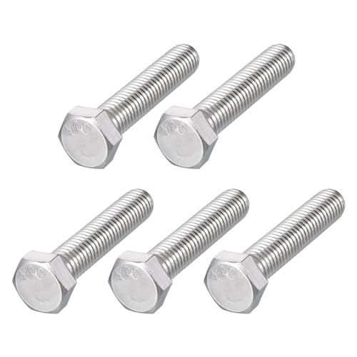 Image of METALLIXITY Hex Head Bolts (1 /2-13 x 2-1 /2 inch) 5Pcs, 304 Stainless Steel 18-8, Fully Threaded, External Hex Drive, Plain Finish, Hex Head Screw Bolt, Silver
