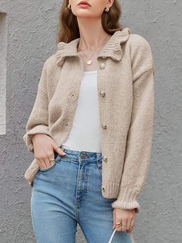 Saodimallsu Womens Ruffle Cardigan Oversized Button Up Fall Trendy Ribbed Knit Open Front Long Sleeve Loose Cute Sweater3