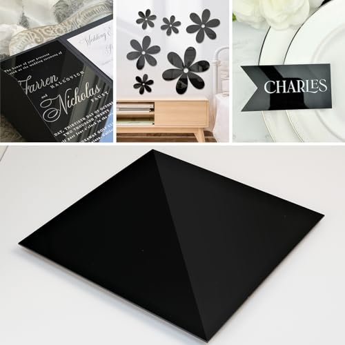 Image of 3 Pack 12 inch x 12 inch Black Acrylic Sheets 1 /8 inch Thick (3mm) Cast Acrylic Plexiglass Sheets Black Plastic Sheets for Sign, Laser Engraving and Cutting, Crafting, DIY Display Projects