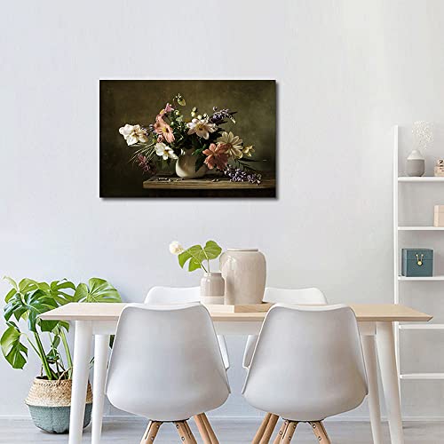 TISHIRON Still Life Flowers in Vase Painting Canvas Wall Art Modern Artwork Contemporary Wall Decor for Lving Room Bedroom Home Office Decorations Framed Ready to Hang 16" x 24" - Image 2