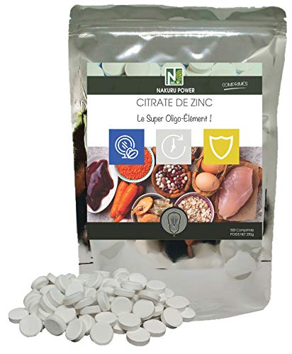 NAKURU | Citrate de Zinc | Gamme Power | Fabriqué en France | Le Super Oligo-Élément! | (500 Comprimés de 500mg / Poids Net: 250g)