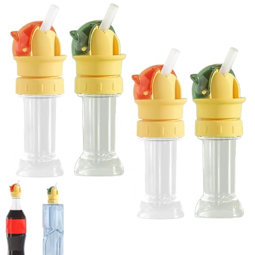4PCS Water Bottle Spout Conversion Cap with Straw, Soft Silicone Straws Makes Drinking on the Go, Reusable Children Beverage Water Bottle Straw Lid, Spill-Proof Flip Top Cover Reusable